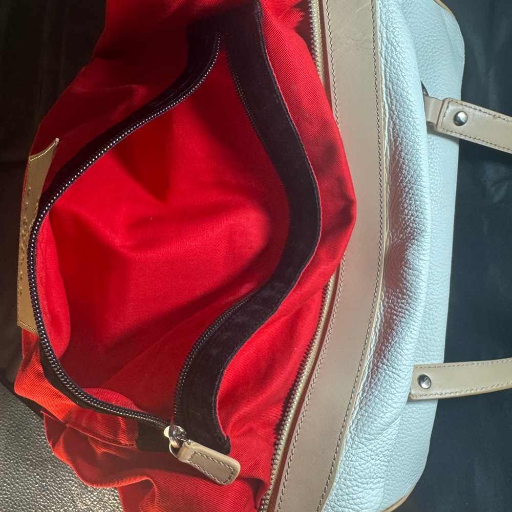Prix de Dressage White Pebbled Leather Satchel Bag Tan Trim Red Lining - Picture 5 of 8